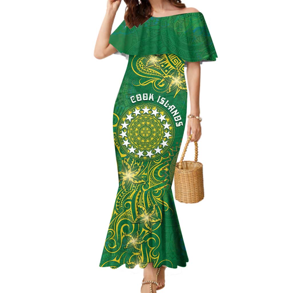 Personalised Cook Islands Family Matching Mermaid Dress and Hawaiian Shirt Hibiscus Polynesian Tribal Pattern