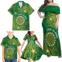 Personalised Cook Islands Family Matching Off Shoulder Maxi Dress and Hawaiian Shirt Hibiscus Polynesian Tribal Pattern