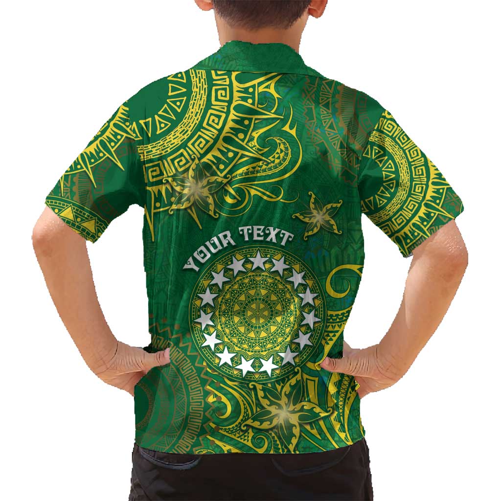 Personalised Cook Islands Family Matching Off Shoulder Short Dress and Hawaiian Shirt Hibiscus Polynesian Tribal Pattern