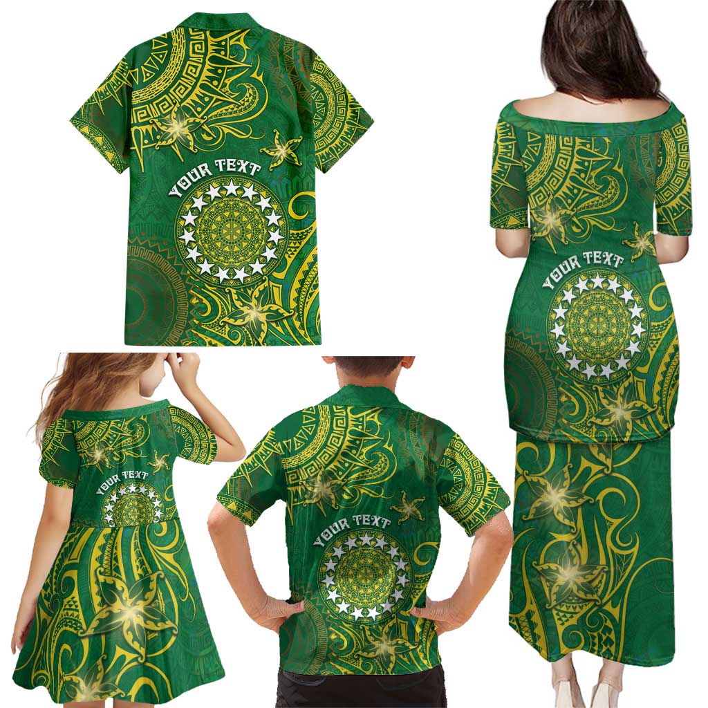 Personalised Cook Islands Family Matching Puletasi and Hawaiian Shirt Hibiscus Polynesian Tribal Pattern