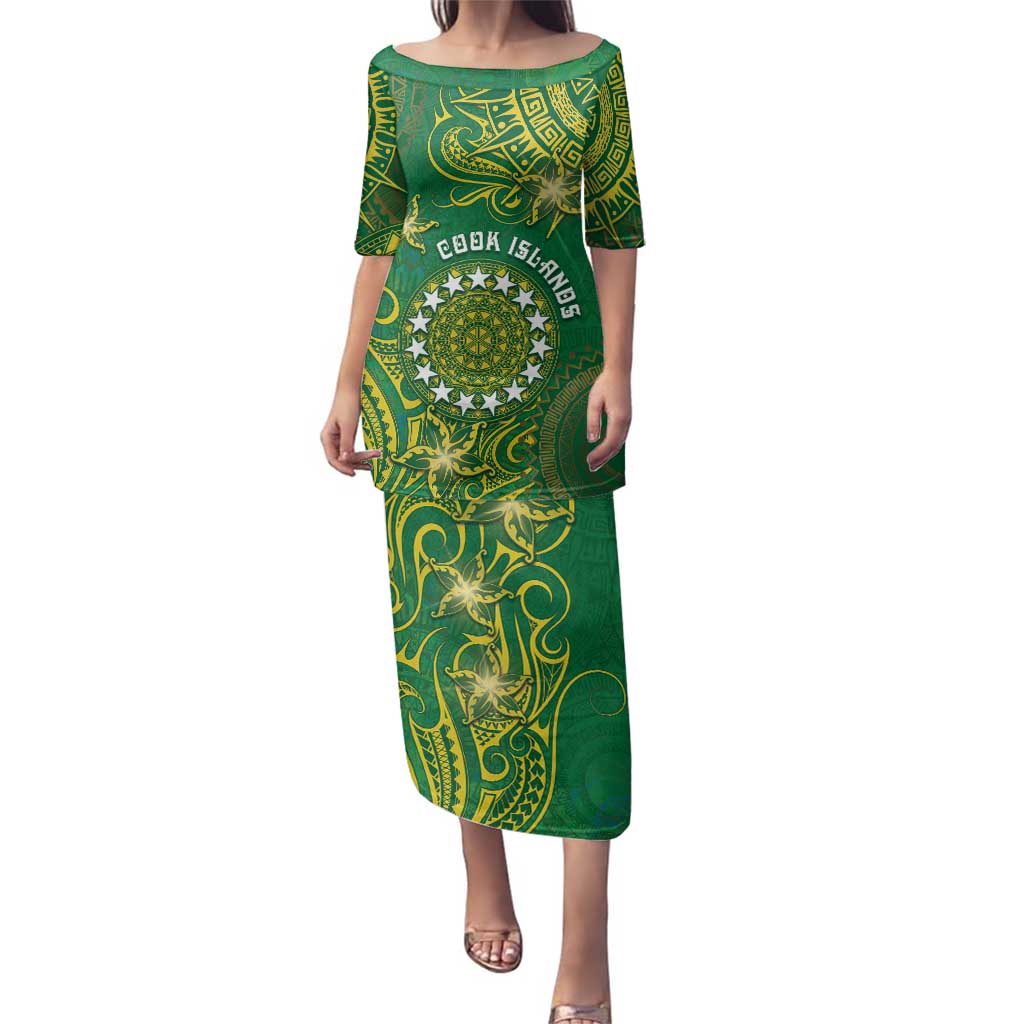 Personalised Cook Islands Family Matching Puletasi and Hawaiian Shirt Hibiscus Polynesian Tribal Pattern