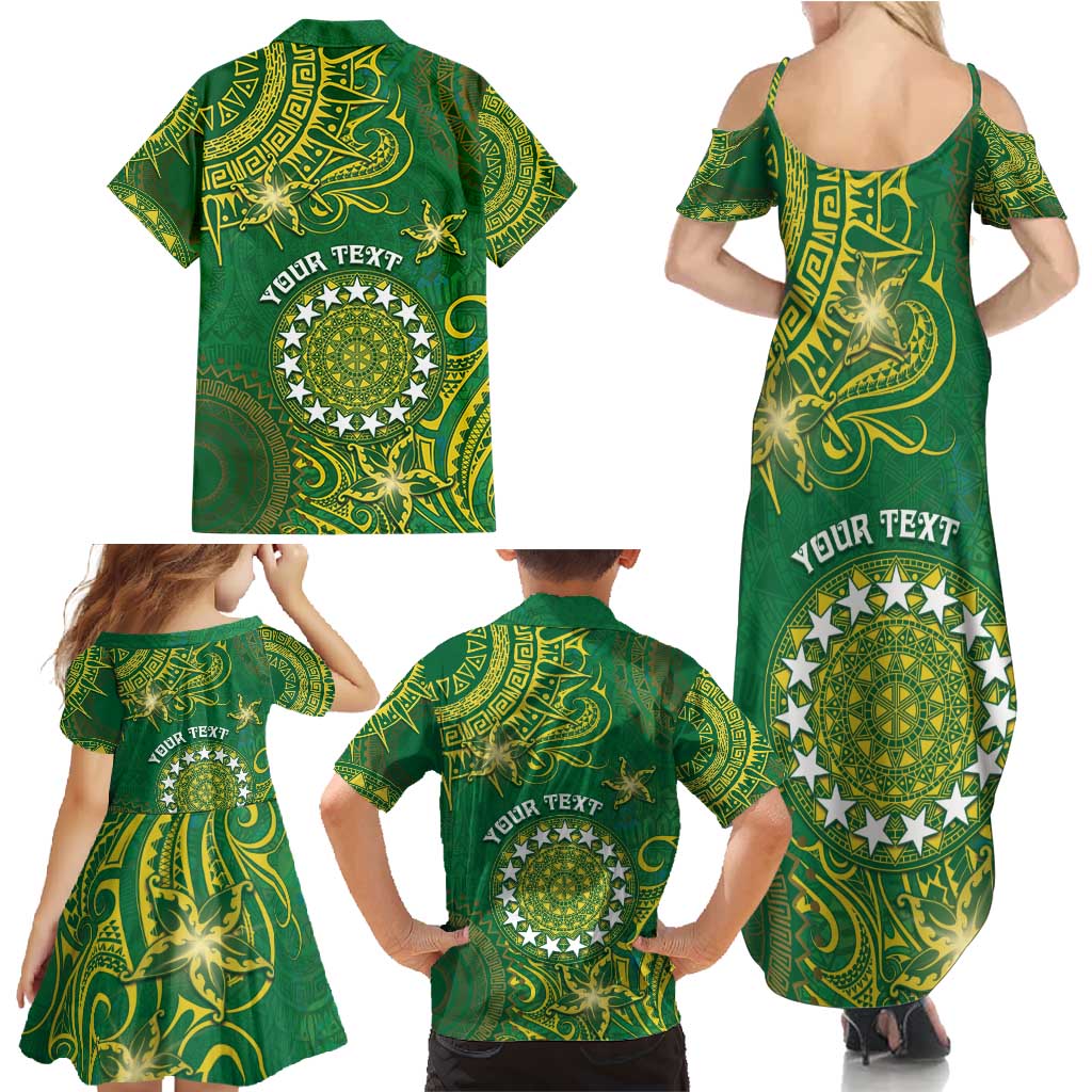 Personalised Cook Islands Family Matching Summer Maxi Dress and Hawaiian Shirt Hibiscus Polynesian Tribal Pattern