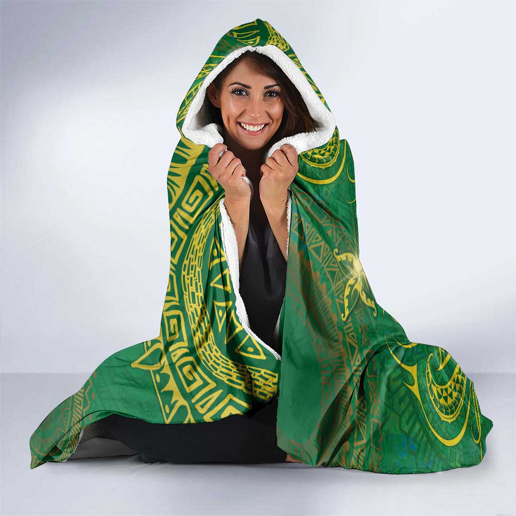 Cook Islands Hooded Blanket Hibiscus Polynesian Tribal Pattern