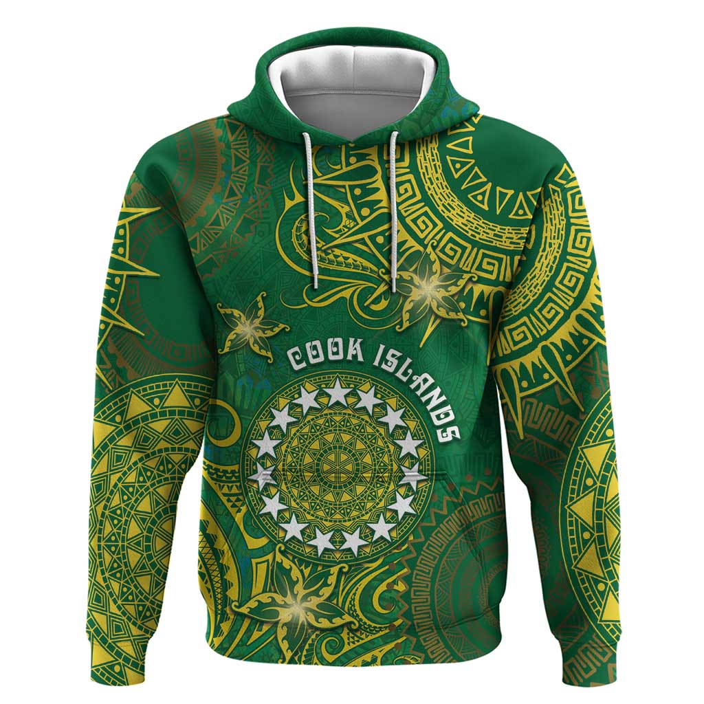 Personalised Cook Islands Hoodie Hibiscus Polynesian Tribal Pattern