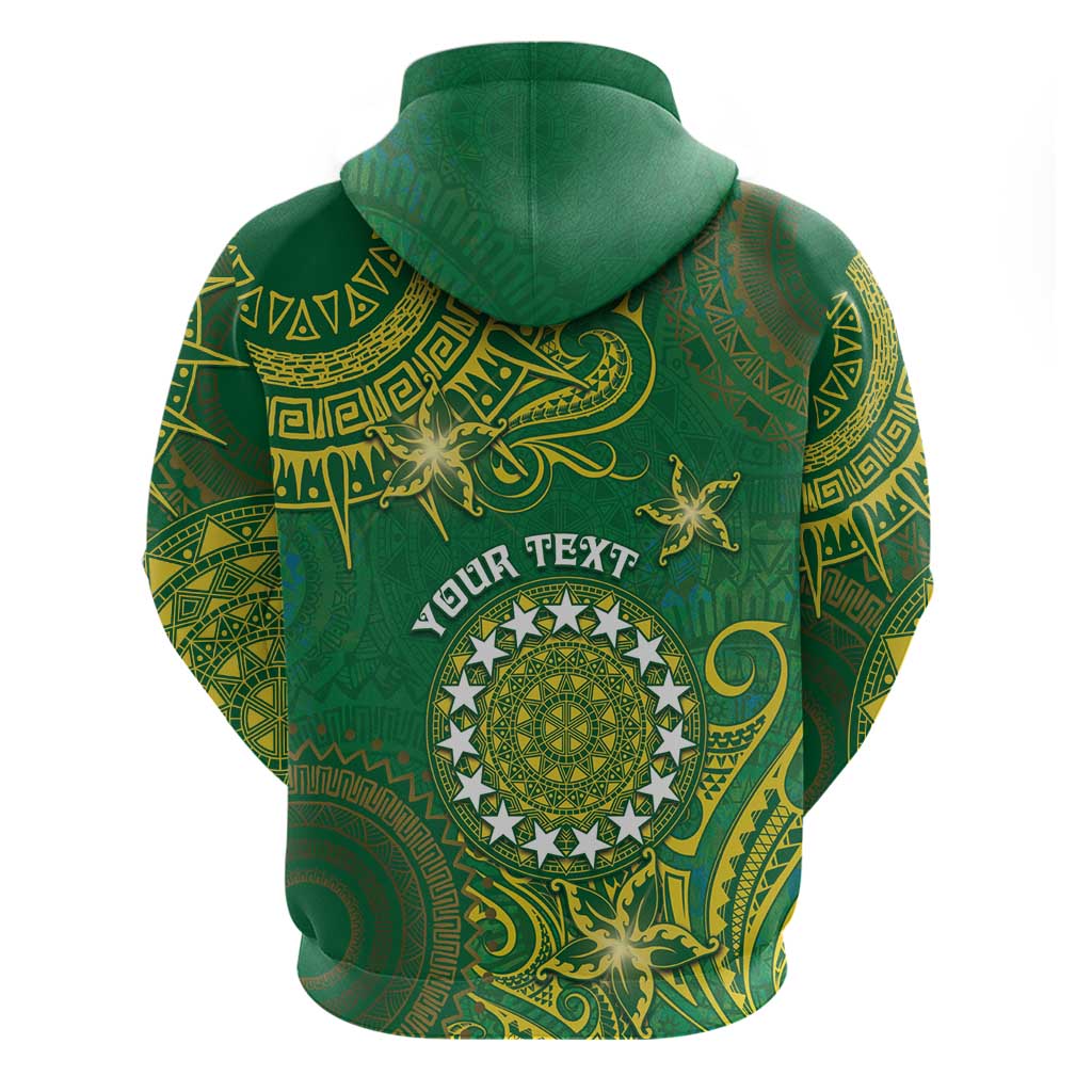 Personalised Cook Islands Hoodie Hibiscus Polynesian Tribal Pattern
