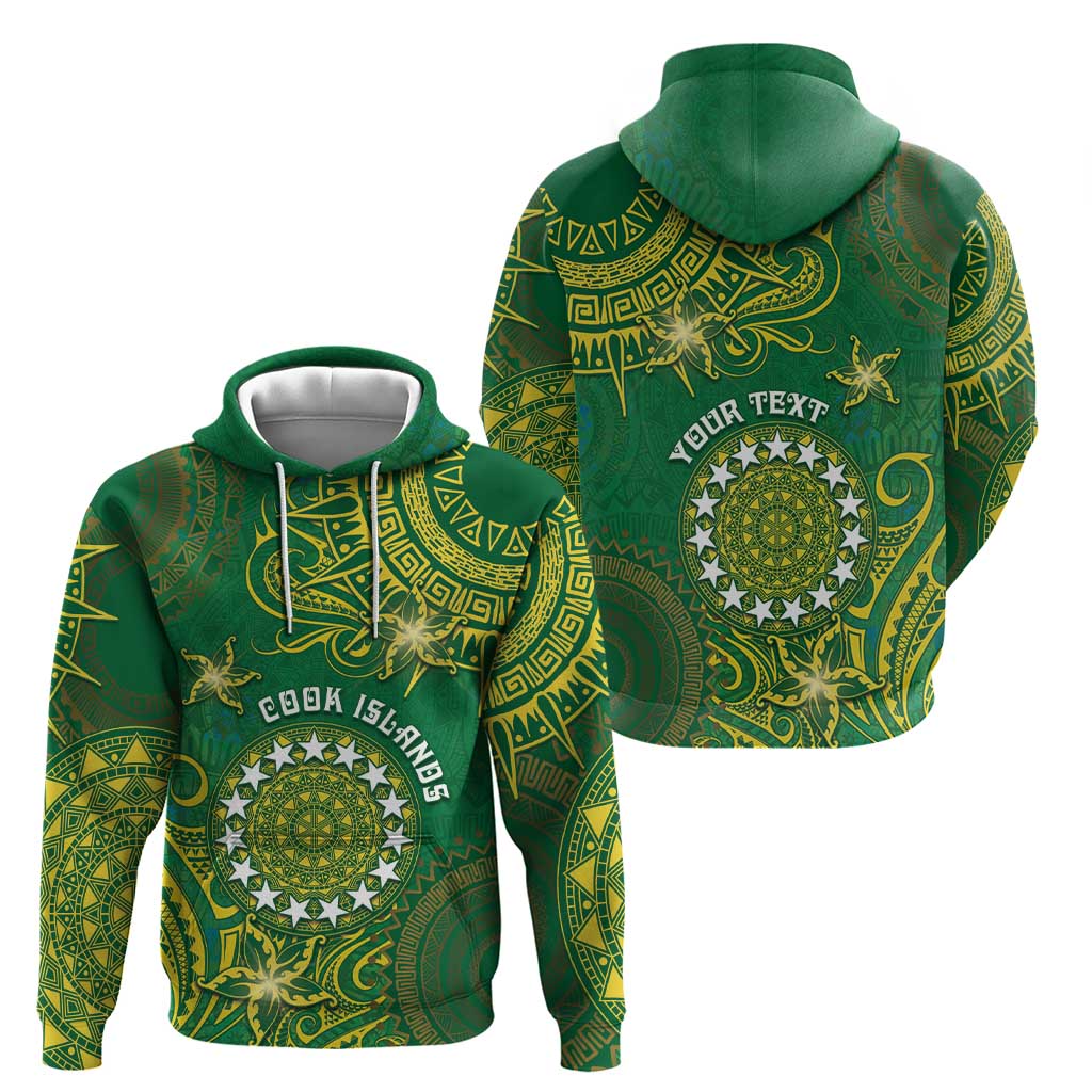 Personalised Cook Islands Hoodie Hibiscus Polynesian Tribal Pattern