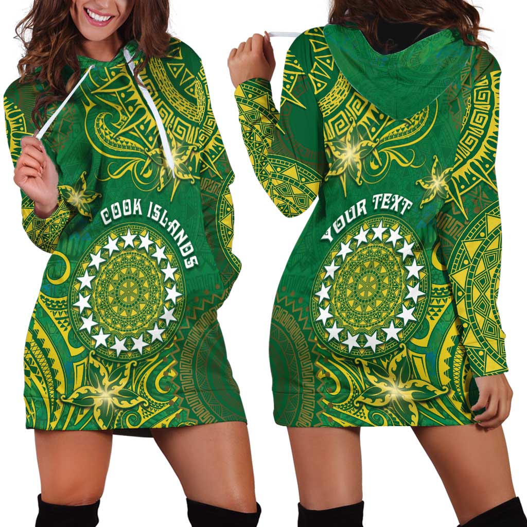 Personalised Cook Islands Hoodie Dress Hibiscus Polynesian Tribal Pattern