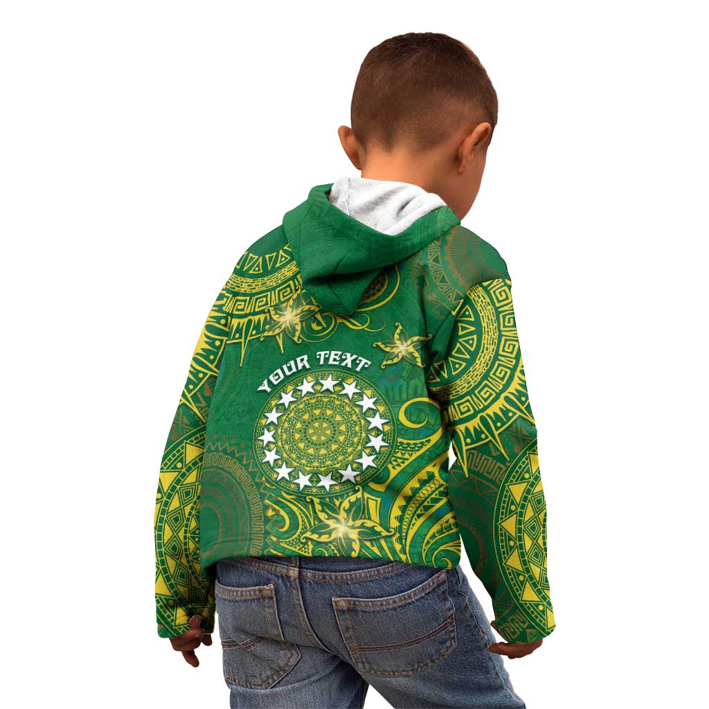 Personalised Cook Islands Kid Hoodie Hibiscus Polynesian Tribal Pattern