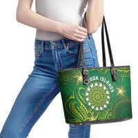 Cook Islands Leather Tote Bag Hibiscus Polynesian Tribal Pattern