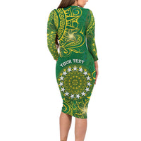Personalised Cook Islands Long Sleeve Bodycon Dress Hibiscus Polynesian Tribal Pattern