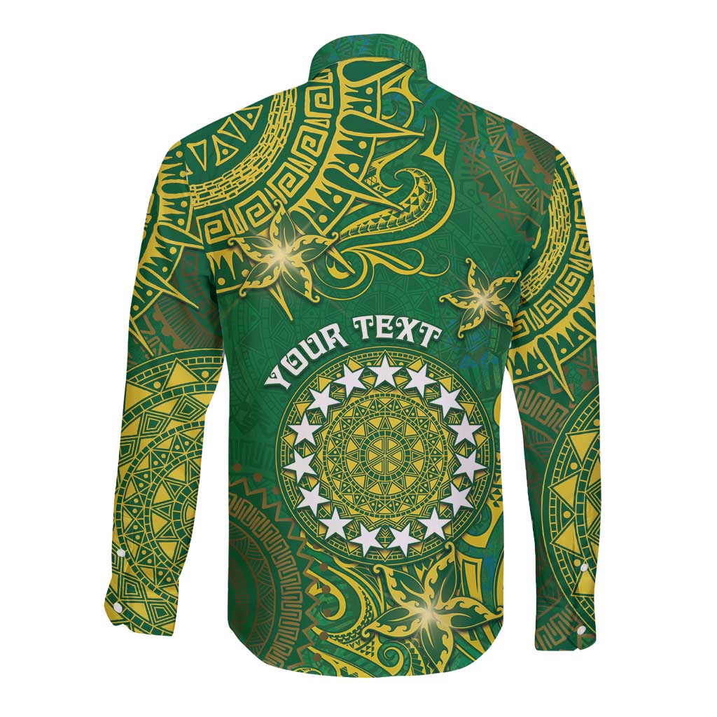 Personalised Cook Islands Long Sleeve Button Shirt Hibiscus Polynesian Tribal Pattern