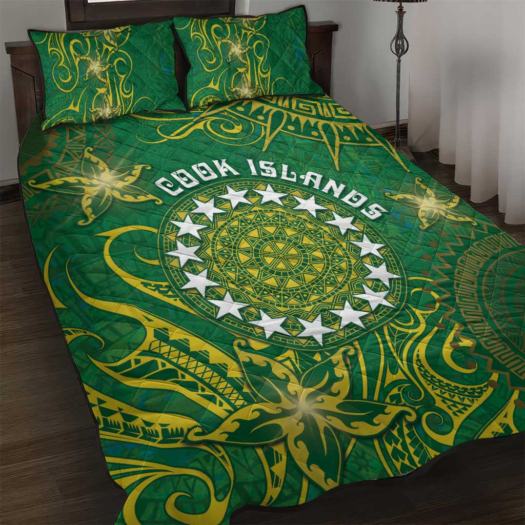 Cook Islands Quilt Bed Set Hibiscus Polynesian Tribal Pattern