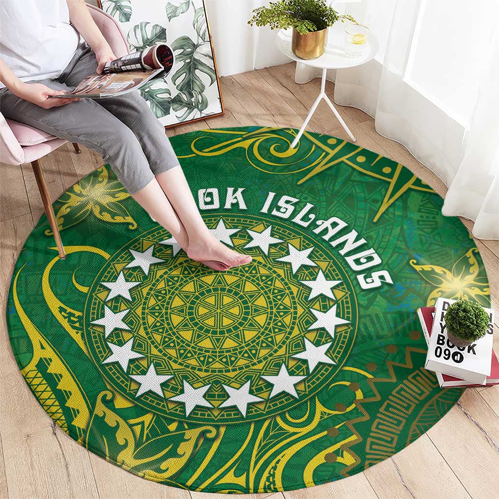Cook Islands Round Carpet Hibiscus Polynesian Tribal Pattern
