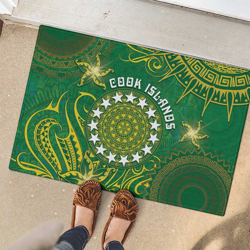 Cook Islands Rubber Doormat Hibiscus Polynesian Tribal Pattern