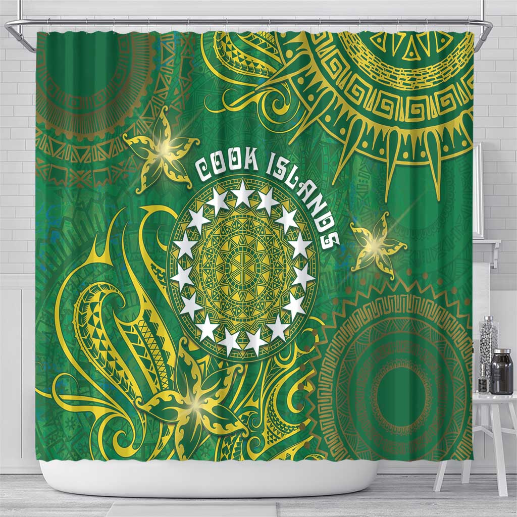 Cook Islands Shower Curtain Hibiscus Polynesian Tribal Pattern