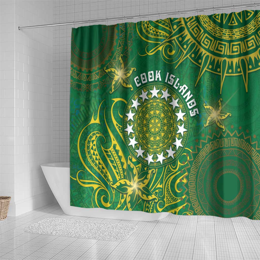 Cook Islands Shower Curtain Hibiscus Polynesian Tribal Pattern