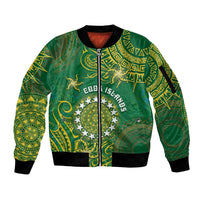 Personalised Cook Islands Sleeve Zip Bomber Jacket Hibiscus Polynesian Tribal Pattern
