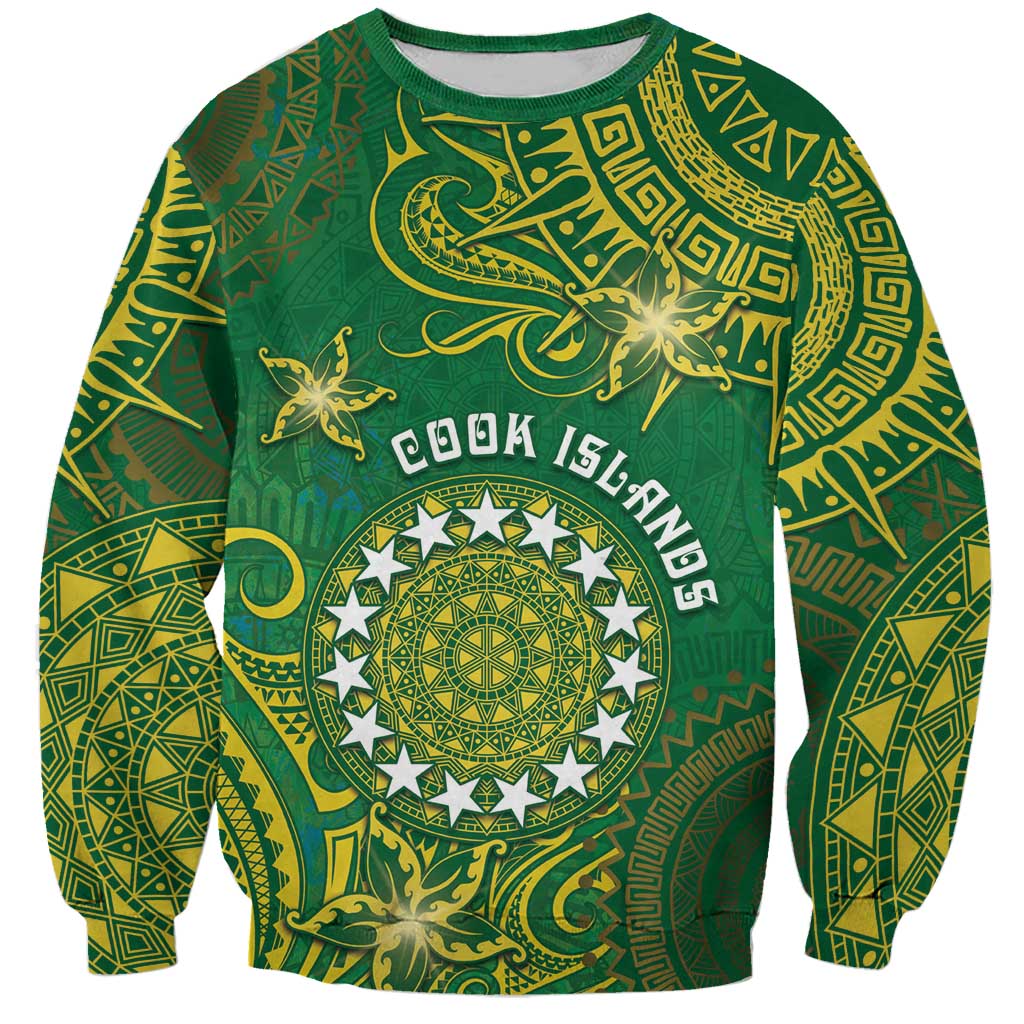 Personalised Cook Islands Sweatshirt Hibiscus Polynesian Tribal Pattern