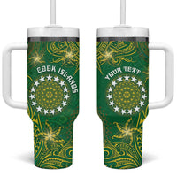 Personalised Cook Islands Tumbler With Handle Hibiscus Polynesian Tribal Pattern