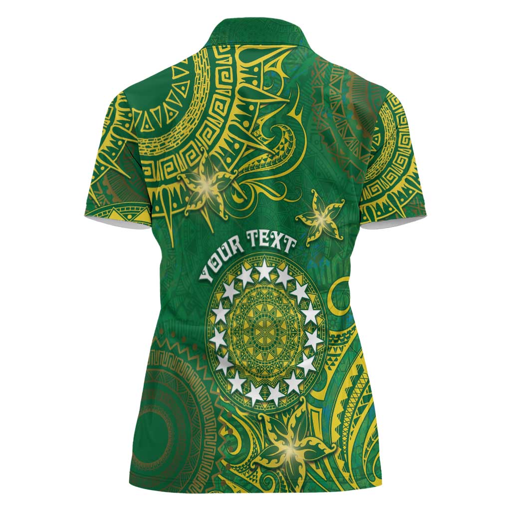 Personalised Cook Islands Women Polo Shirt Hibiscus Polynesian Tribal Pattern