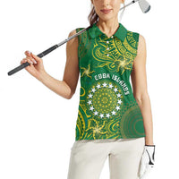 Personalised Cook Islands Women Sleeveless Polo Shirt Hibiscus Polynesian Tribal Pattern