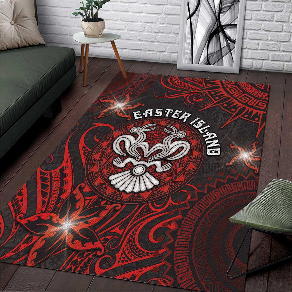 Easter Island Area Rug Hibiscus Polynesian Tribal Pattern