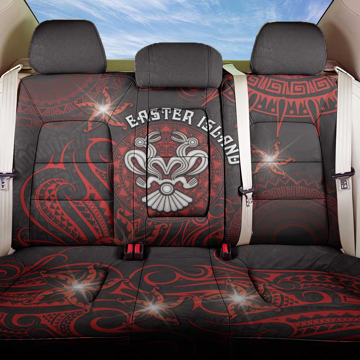 Easter Island Back Car Seat Cover Hibiscus Polynesian Tribal Pattern DT05 One Size Black - Polynesian Pride