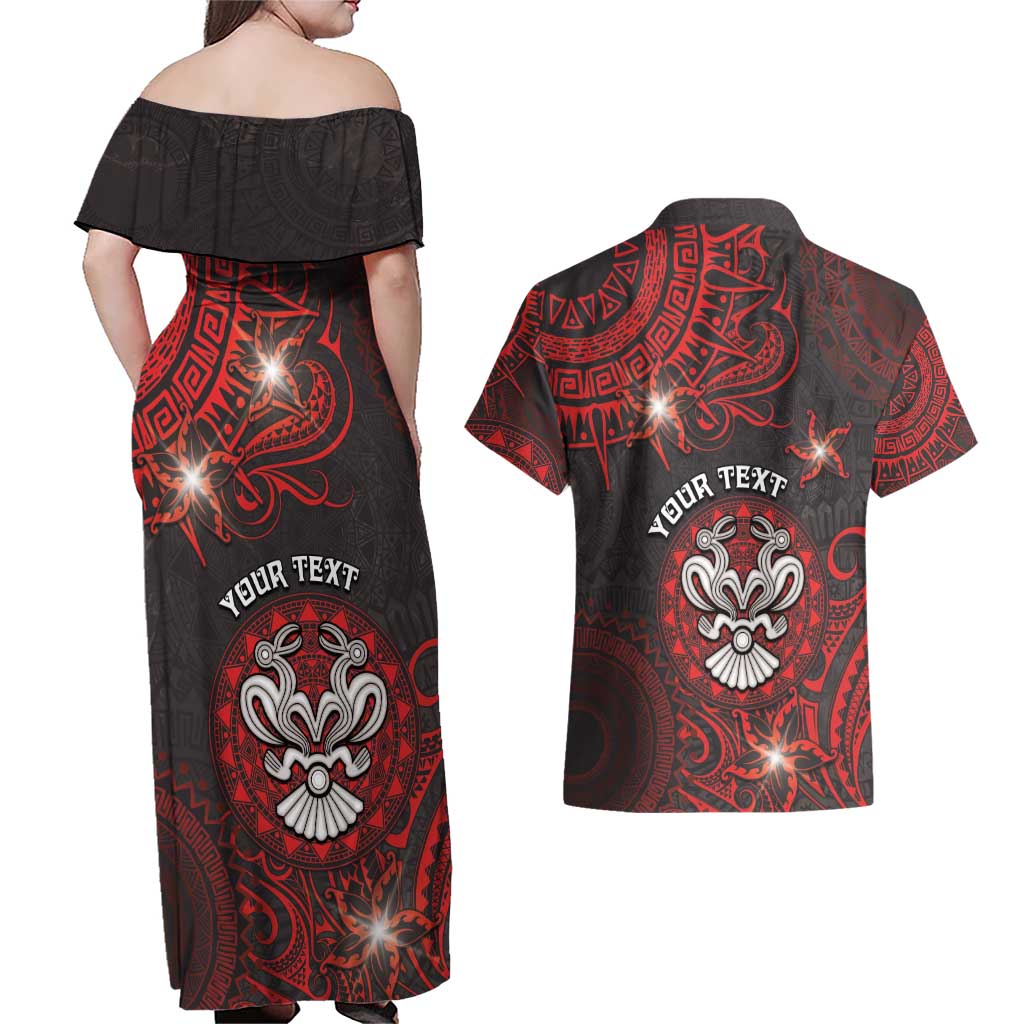 Personalised Easter Island Couples Matching Off Shoulder Maxi Dress and Hawaiian Shirt Hibiscus Polynesian Tribal Pattern DT05 - Polynesian Pride