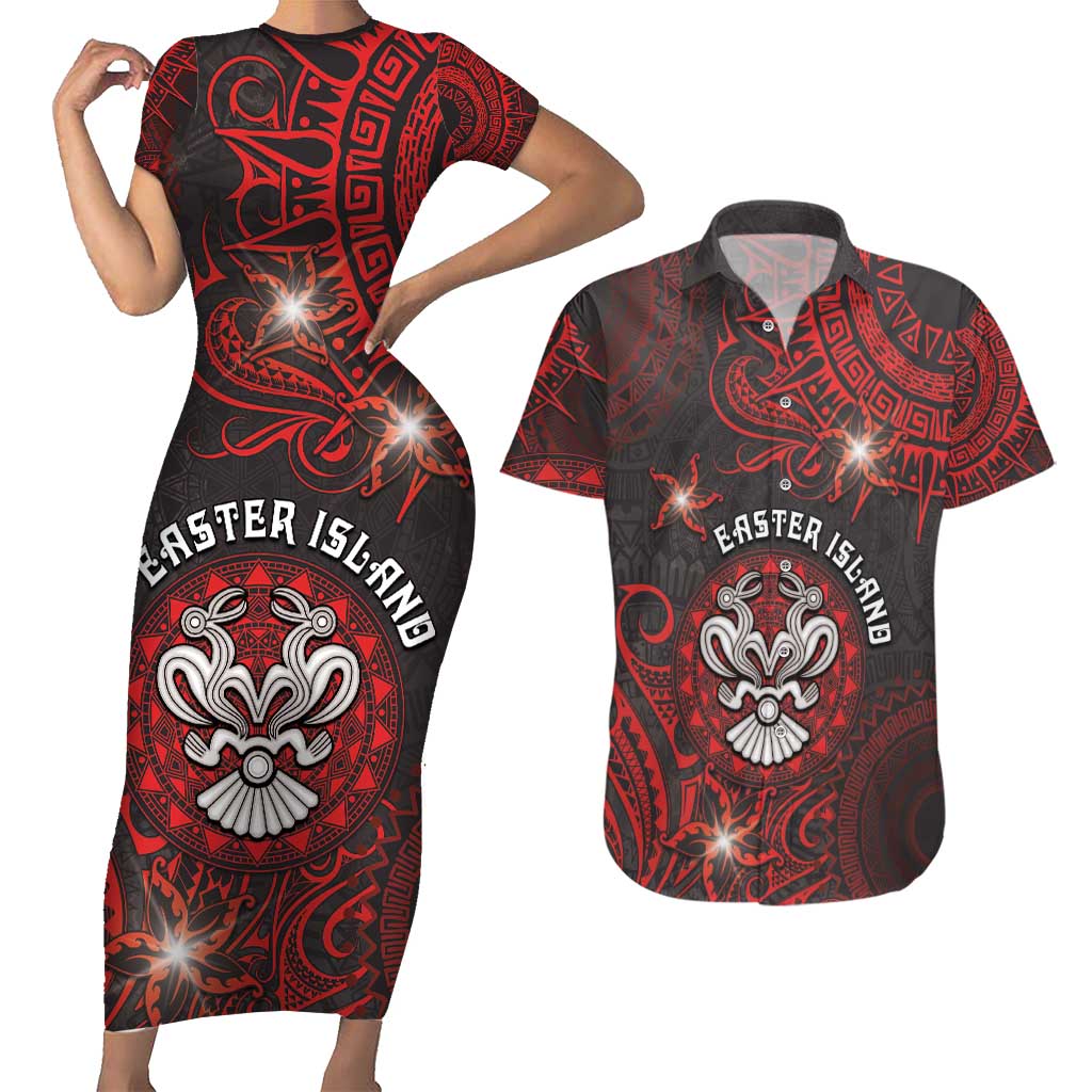 Personalised Easter Island Couples Matching Short Sleeve Bodycon Dress and Hawaiian Shirt Hibiscus Polynesian Tribal Pattern DT05 Black - Polynesian Pride