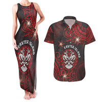 Personalised Easter Island Couples Matching Tank Maxi Dress and Hawaiian Shirt Hibiscus Polynesian Tribal Pattern DT05 Black - Polynesian Pride