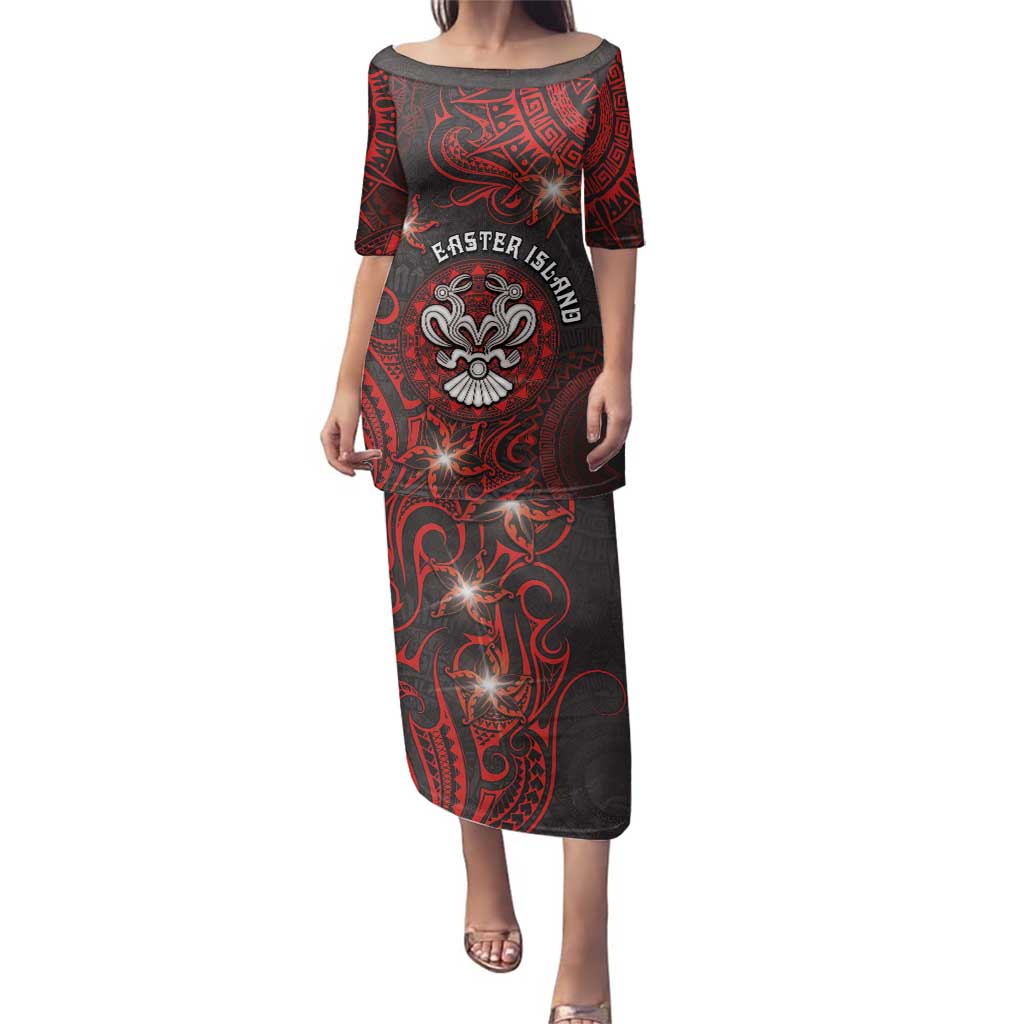 Personalised Easter Island Family Matching Puletasi and Hawaiian Shirt Hibiscus Polynesian Tribal Pattern DT05 Mom's Dress Black - Polynesian Pride