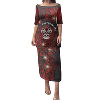 Personalised Easter Island Family Matching Puletasi and Hawaiian Shirt Hibiscus Polynesian Tribal Pattern DT05 Mom's Dress Black - Polynesian Pride