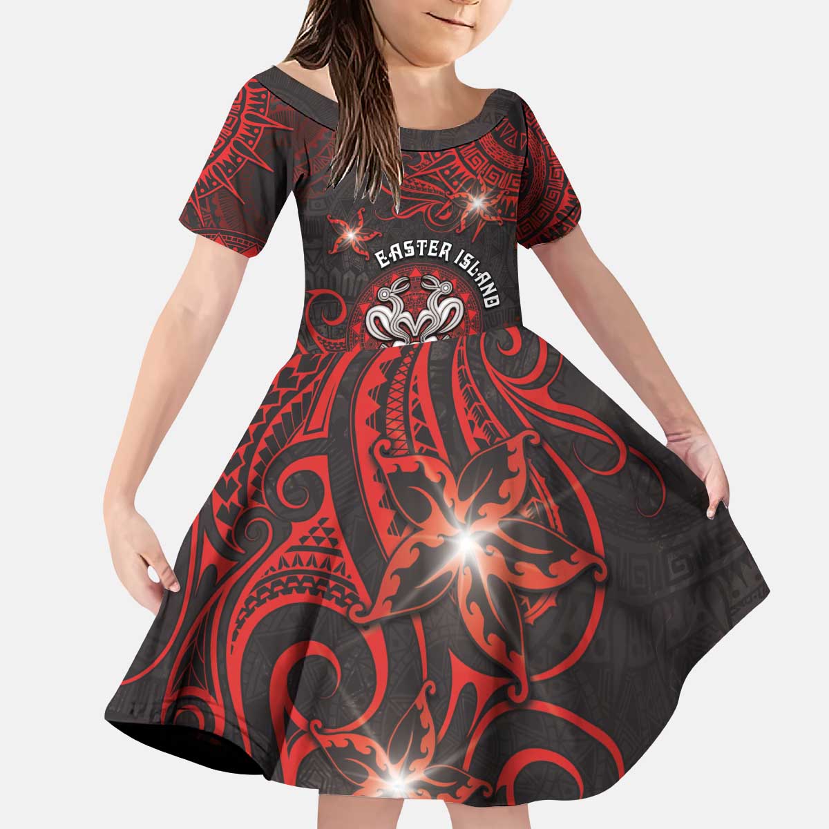 Personalised Easter Island Kid Short Sleeve Dress Hibiscus Polynesian Tribal Pattern