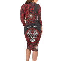 Personalised Easter Island Long Sleeve Bodycon Dress Hibiscus Polynesian Tribal Pattern