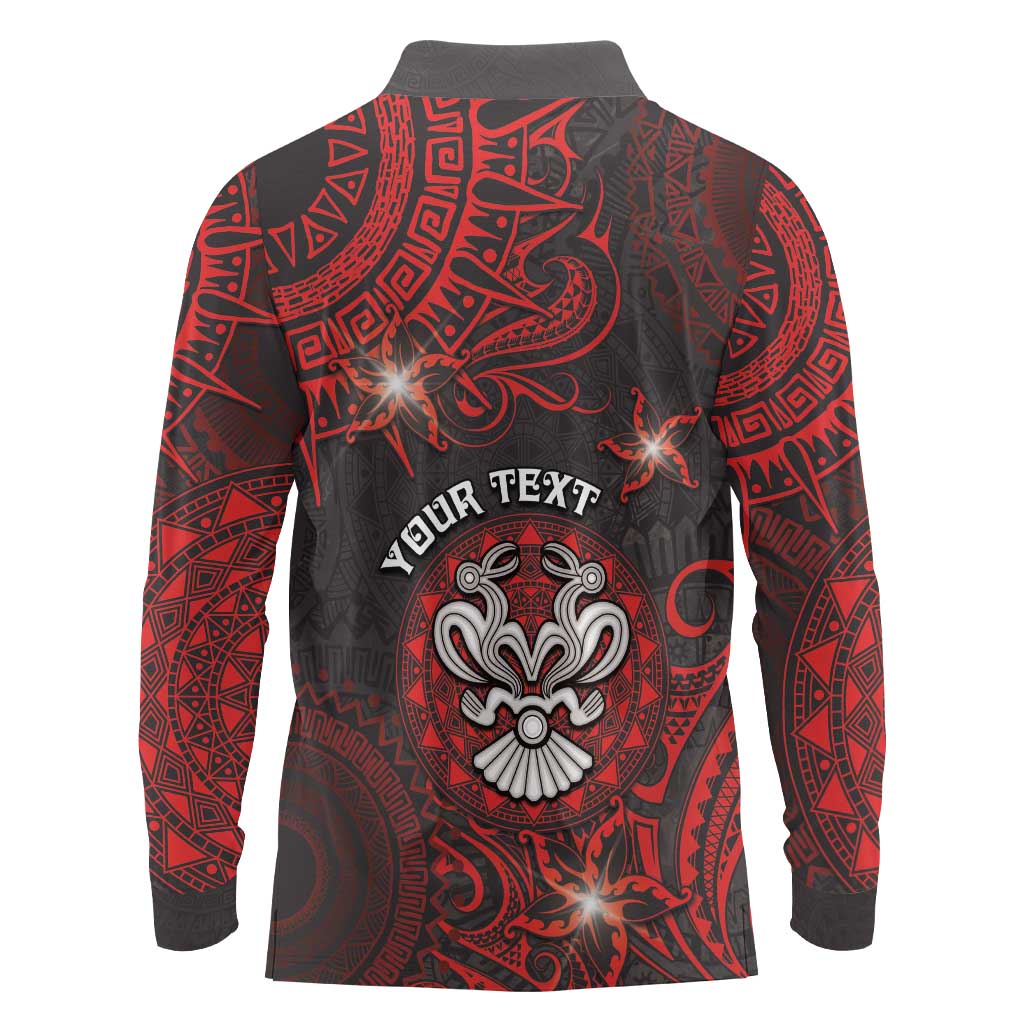 Personalised Easter Island Long Sleeve Polo Shirt Hibiscus Polynesian Tribal Pattern