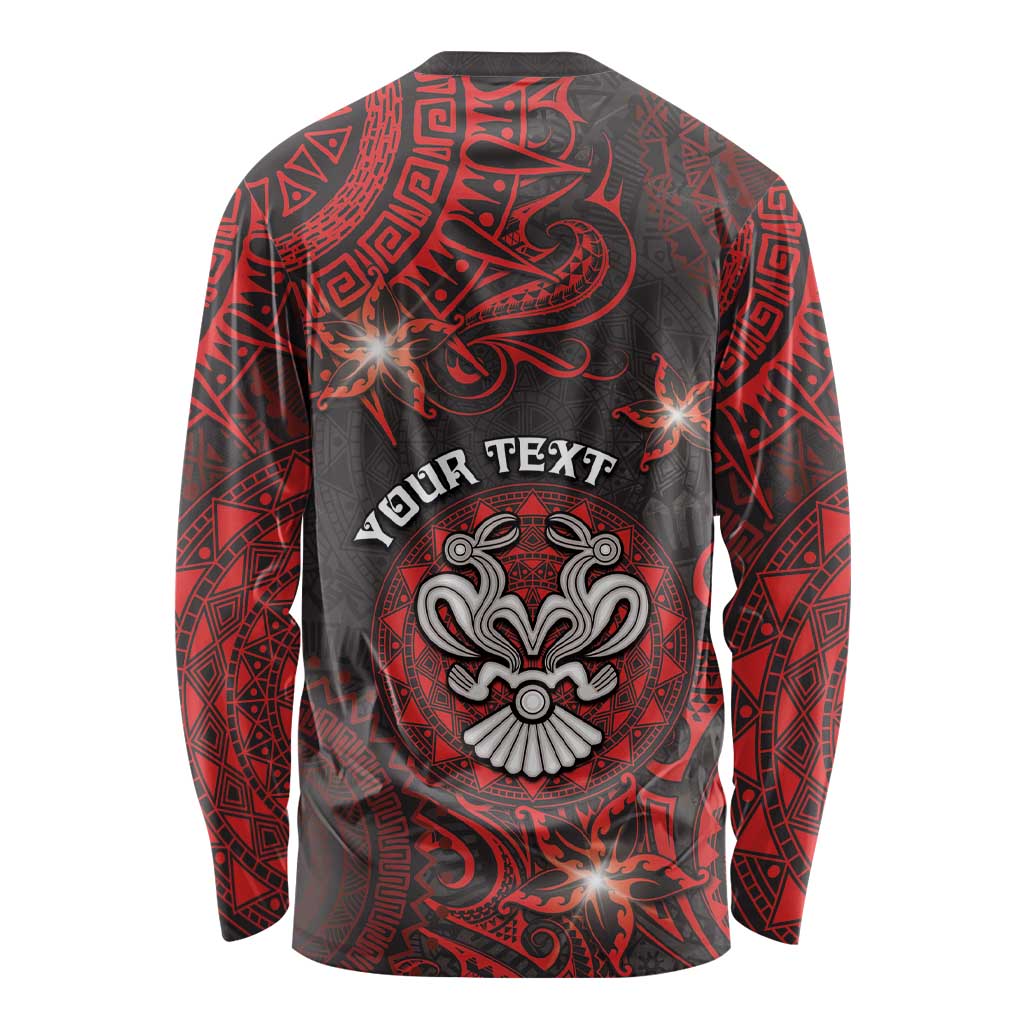 Personalised Easter Island Long Sleeve Shirt Hibiscus Polynesian Tribal Pattern