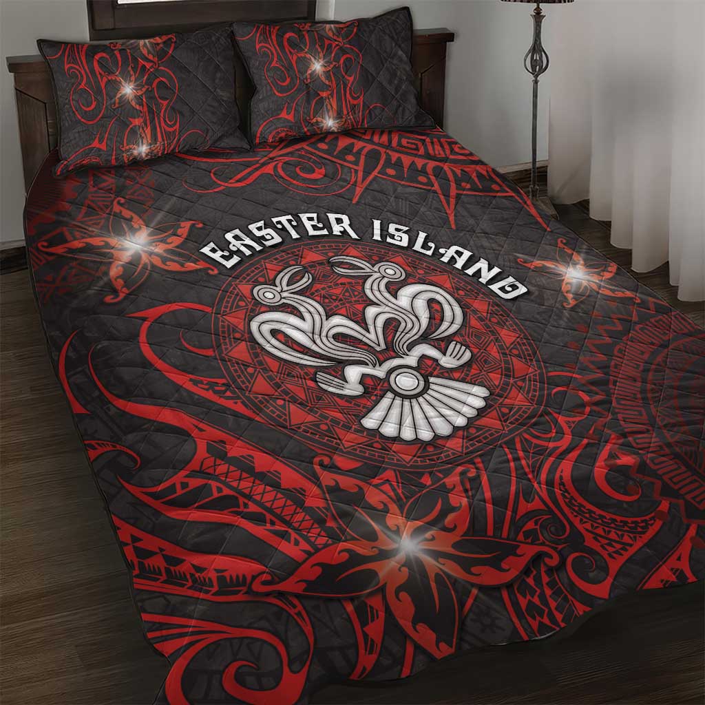 Easter Island Quilt Bed Set Hibiscus Polynesian Tribal Pattern DT05 Black - Polynesian Pride
