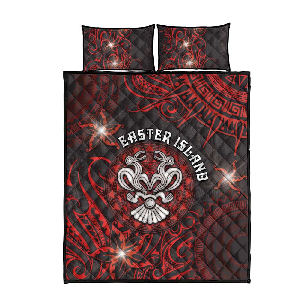 Easter Island Quilt Bed Set Hibiscus Polynesian Tribal Pattern