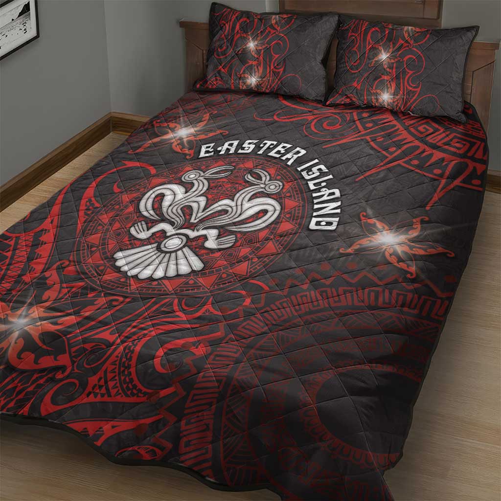 Easter Island Quilt Bed Set Hibiscus Polynesian Tribal Pattern