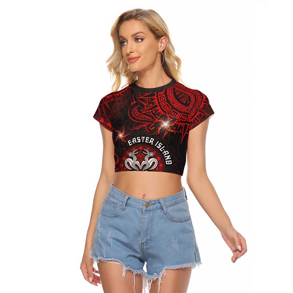 Personalised Easter Island Raglan Cropped T Shirt Hibiscus Polynesian Tribal Pattern DT05 Female Black - Polynesian Pride