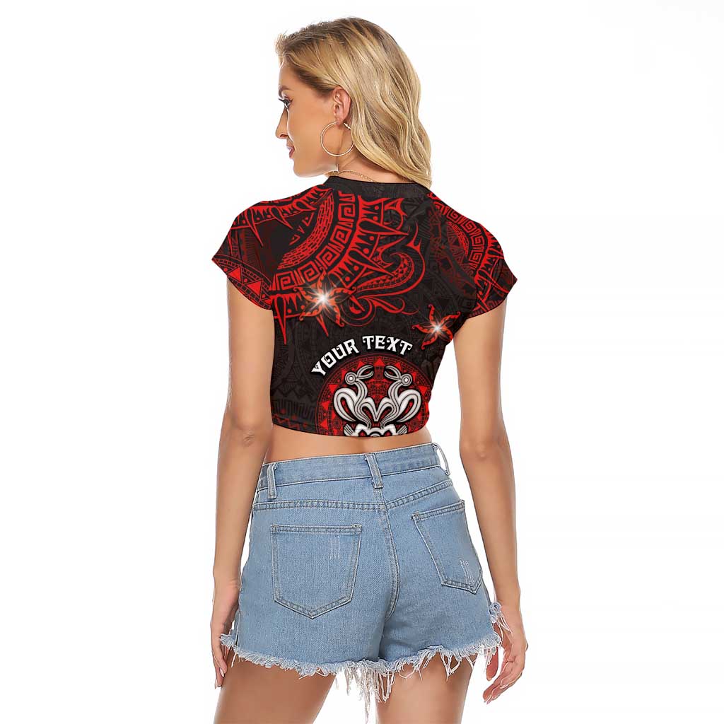 Personalised Easter Island Raglan Cropped T Shirt Hibiscus Polynesian Tribal Pattern DT05 - Polynesian Pride