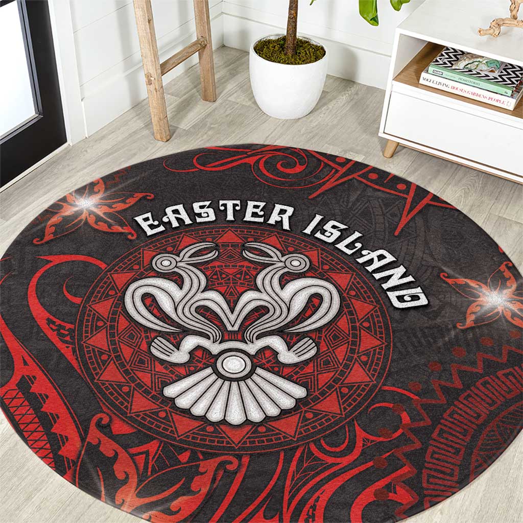 Easter Island Round Carpet Hibiscus Polynesian Tribal Pattern DT05 Black - Polynesian Pride