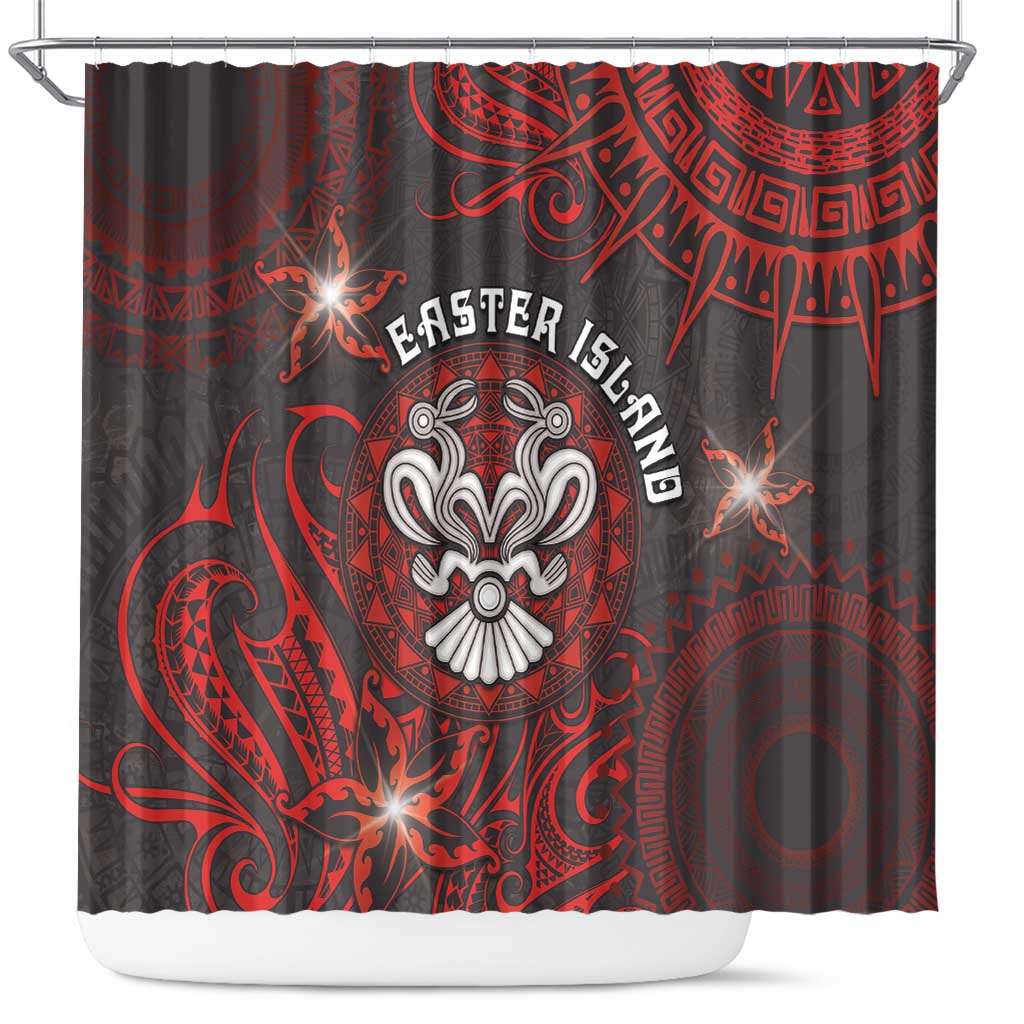 Easter Island Shower Curtain Hibiscus Polynesian Tribal Pattern DT05 Black - Polynesian Pride