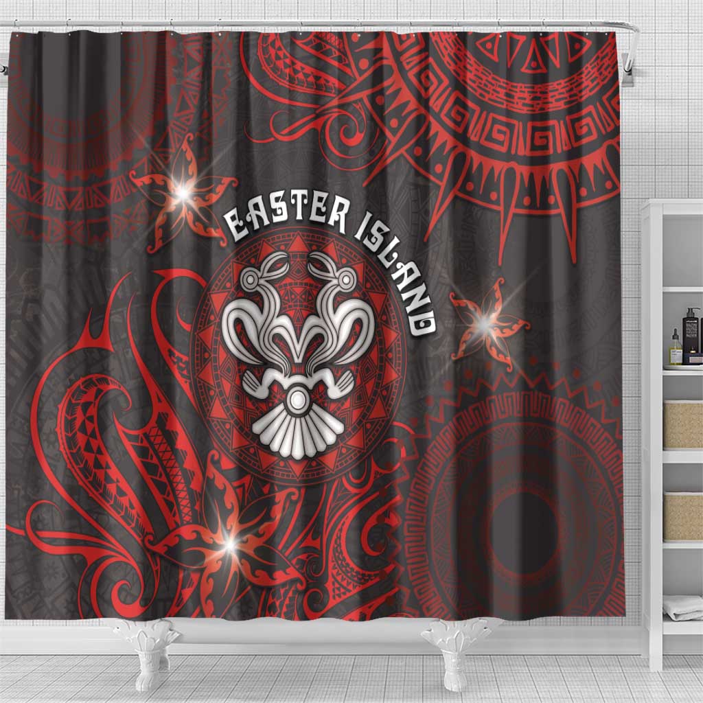 Easter Island Shower Curtain Hibiscus Polynesian Tribal Pattern