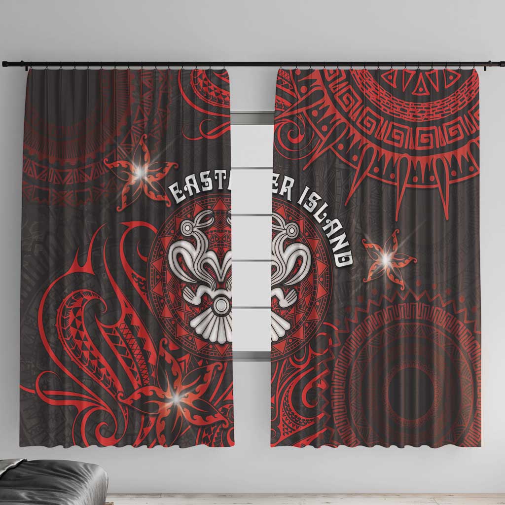 Easter Island Window Curtain Hibiscus Polynesian Tribal Pattern DT05 With Hooks Black - Polynesian Pride