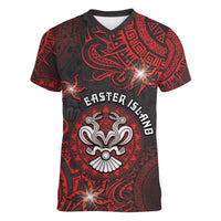 Personalised Easter Island Women V-Neck T-Shirt Hibiscus Polynesian Tribal Pattern DT05 Female Black - Polynesian Pride