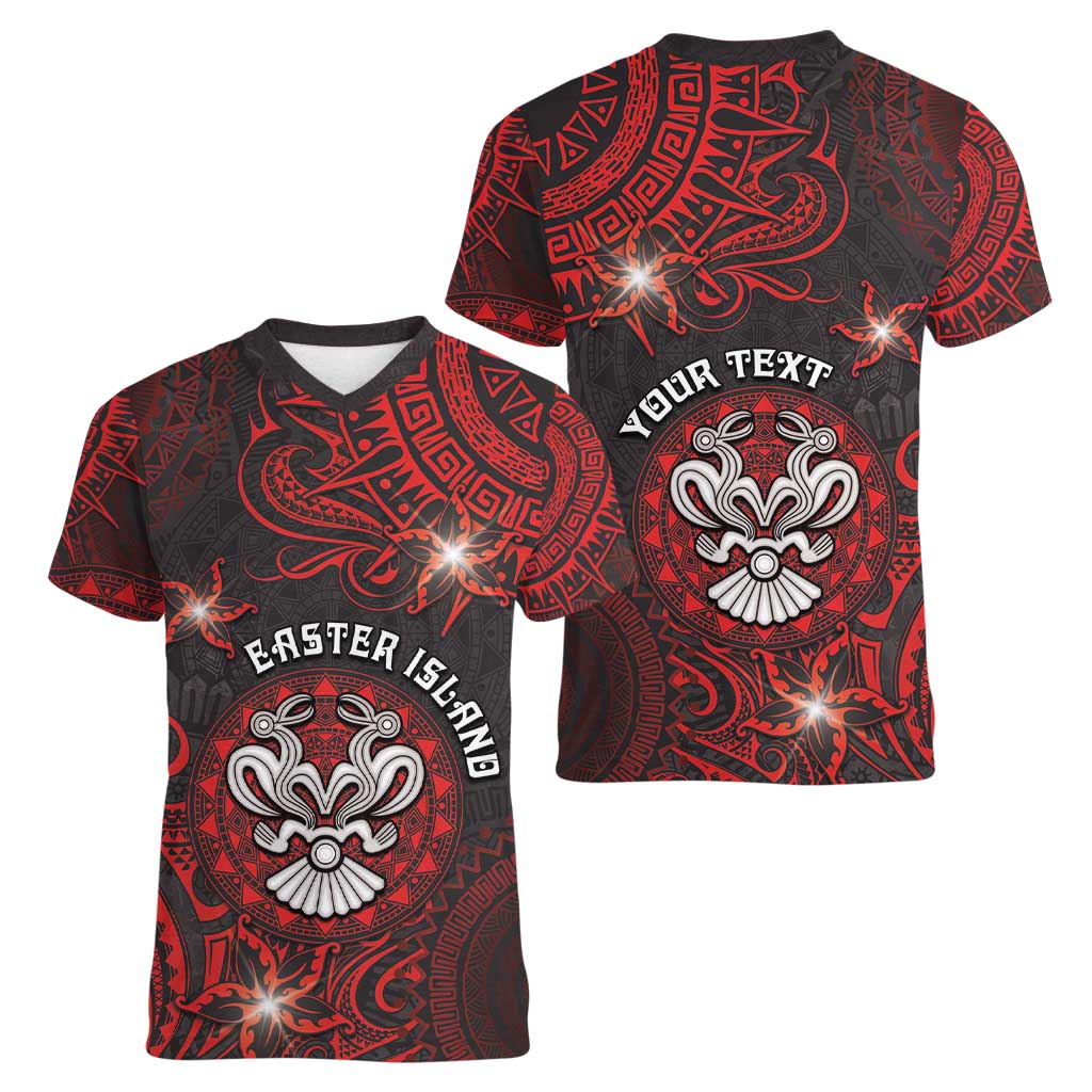 Personalised Easter Island Women V-Neck T-Shirt Hibiscus Polynesian Tribal Pattern DT05 - Polynesian Pride