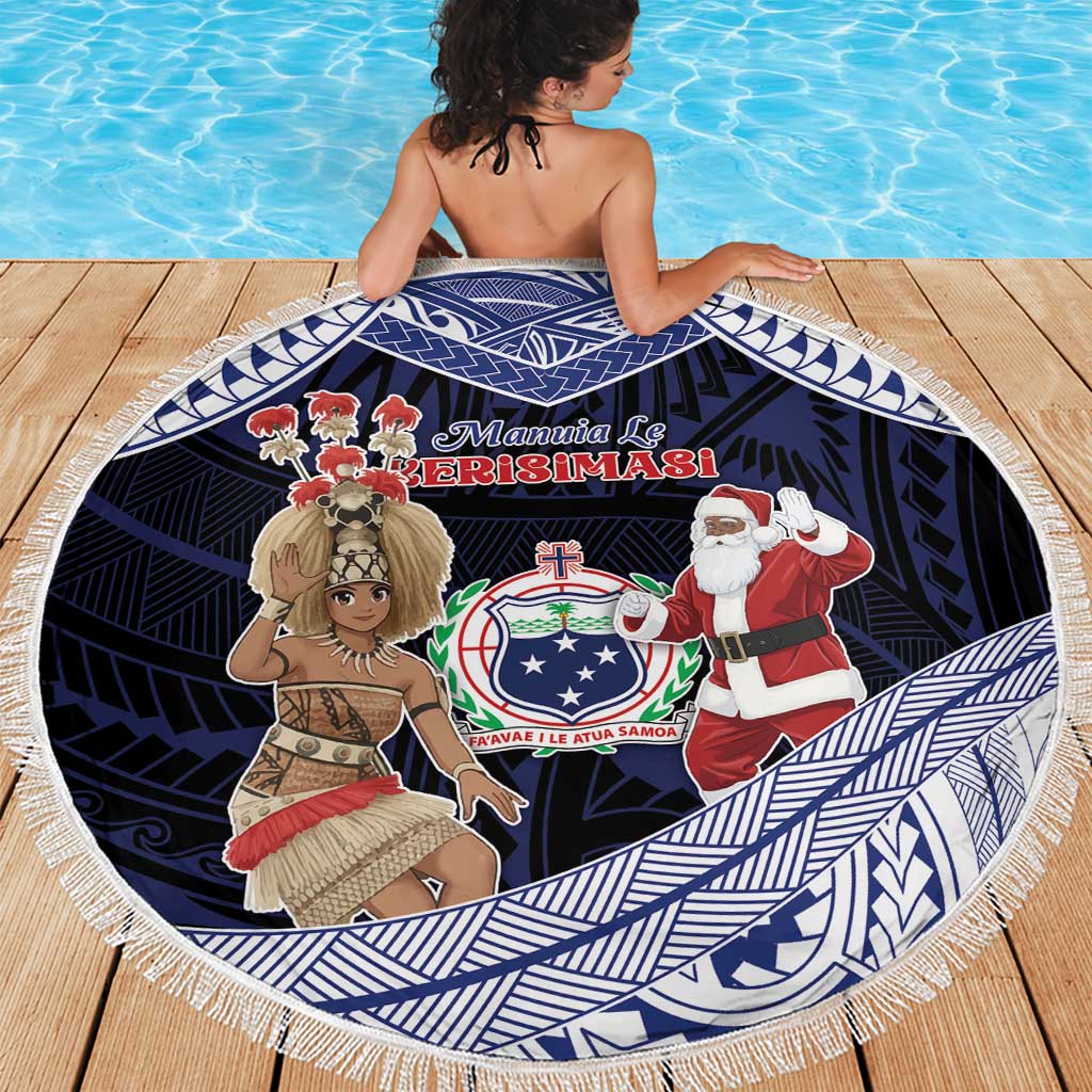 Samoa Christmas Beach Blanket Samoan Siva Dance With Santa - Polynesian Pride