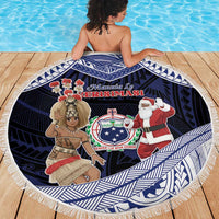 Samoa Christmas Beach Blanket Samoan Siva Dance With Santa - Polynesian Pride