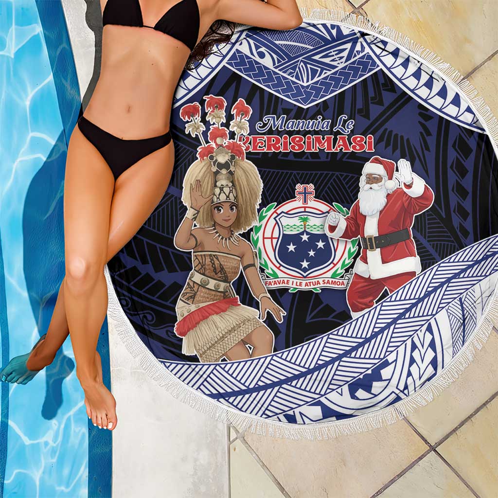 Samoa Christmas Beach Blanket Samoan Siva Dance With Santa - Polynesian Pride